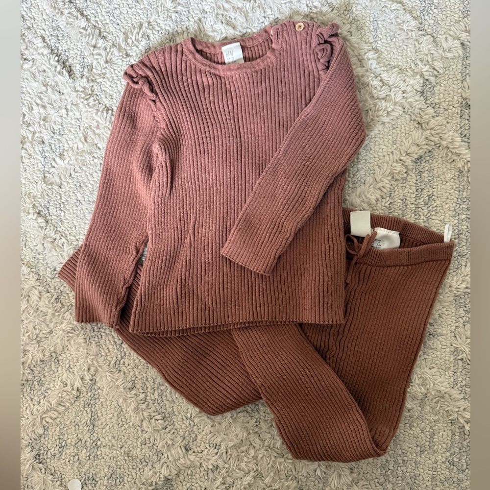 H&M Ribbed Knit Sweater and Pants Set in Warm Brown